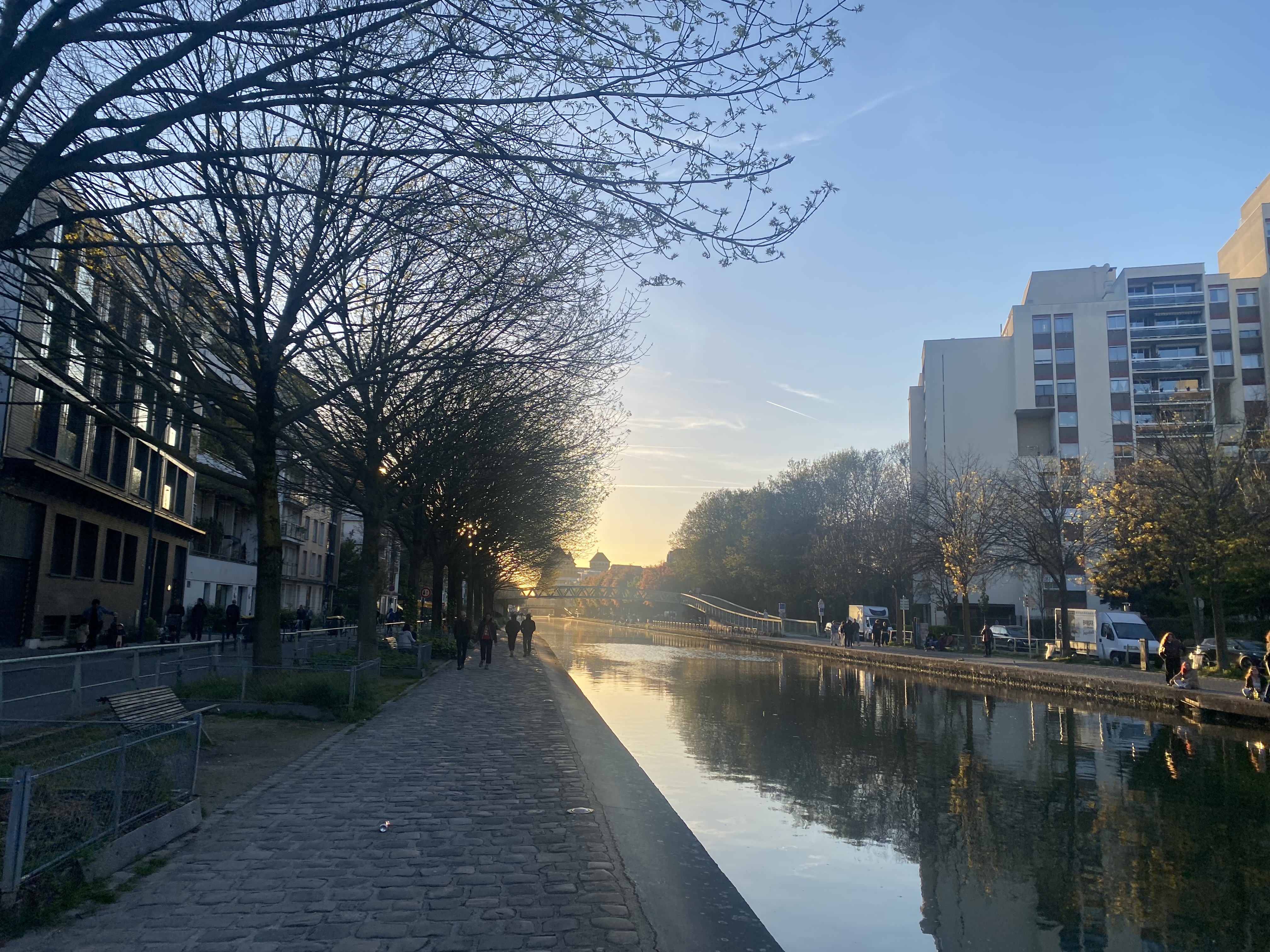 Sunset on Canal de l'Ourcq with reflections